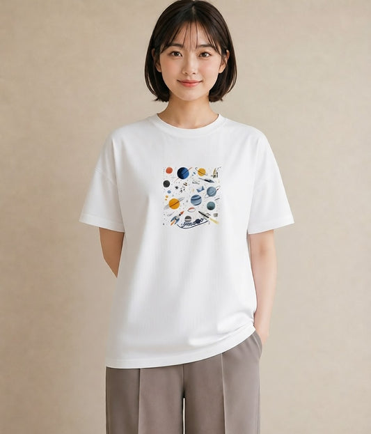グラフィックTシャツ レディース 宇宙 星空 イラスト シック レイヤード 友達ギフト 白T YMAZO