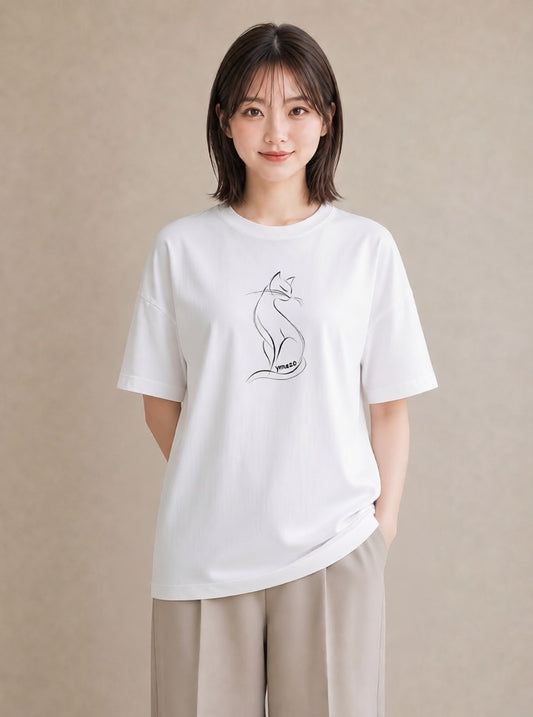 デザインTシャツ レディース 猫 ねこ ネコ イラスト 韓国風 夏コーデ 通学 白T YMAZO