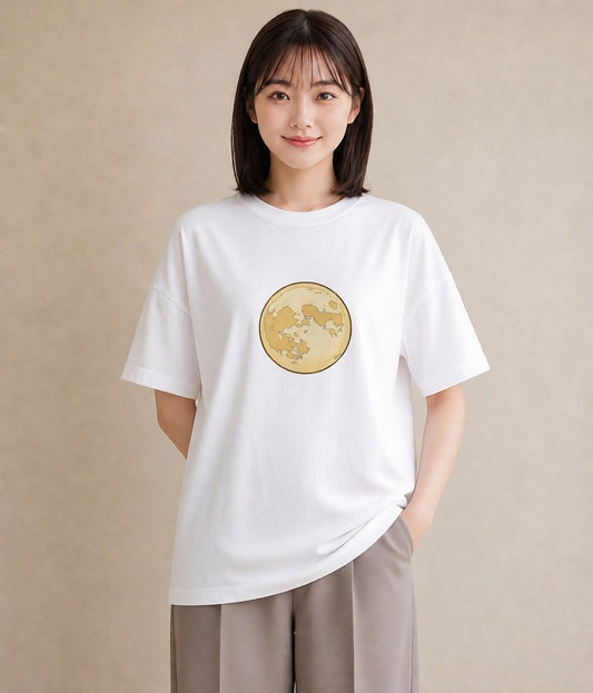 半袖Tシャツ レディース 満月 星空 宇宙 イラスト ユニーク 散歩 お出かけ 白T YMAZO