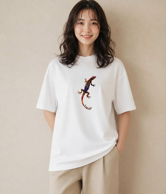 デザインTシャツ レディース レオパ ペット 動物 イラスト 上品 女性 旅行用 白T YMAZO
