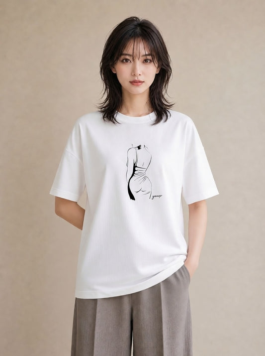 半袖Tシャツ レディース 女の子 ガール 後ろ姿 イラスト 上品 春コーデ 姉妹 白T YMAZO