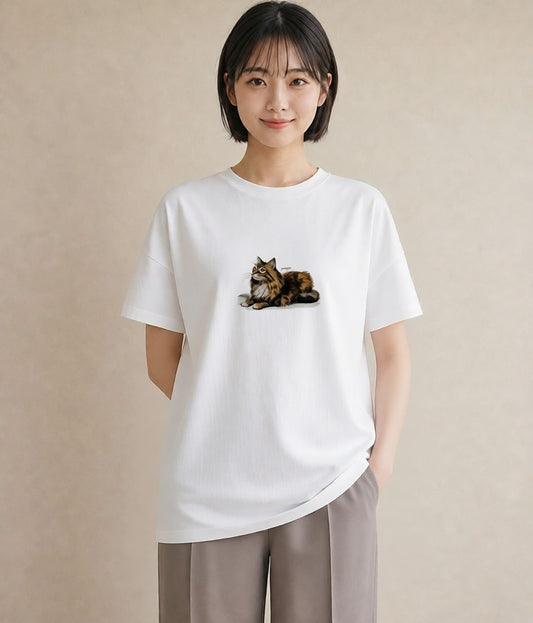 Tシャツ レディース 猫 ねこ イラスト ニュアンス お揃い 親子 白T YMAZO