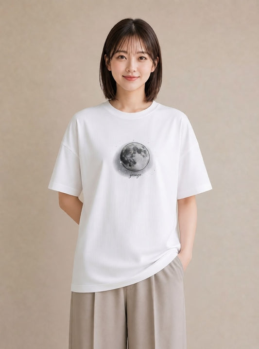 プリントTシャツ レディース 満月 星空 宇宙 イラスト アート風 旅行 母娘コーデ 白T YMAZO