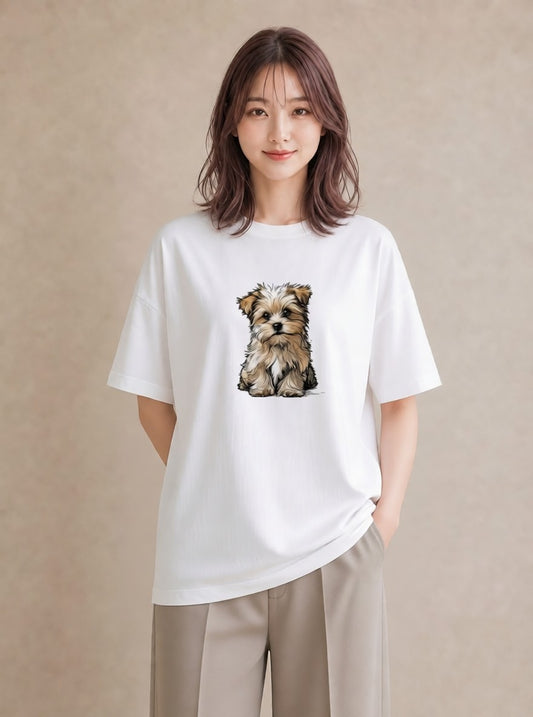 Tシャツ レディース わんちゃん 犬 いぬ イラスト きれいめ ギフト 母の日 白T YMAZO