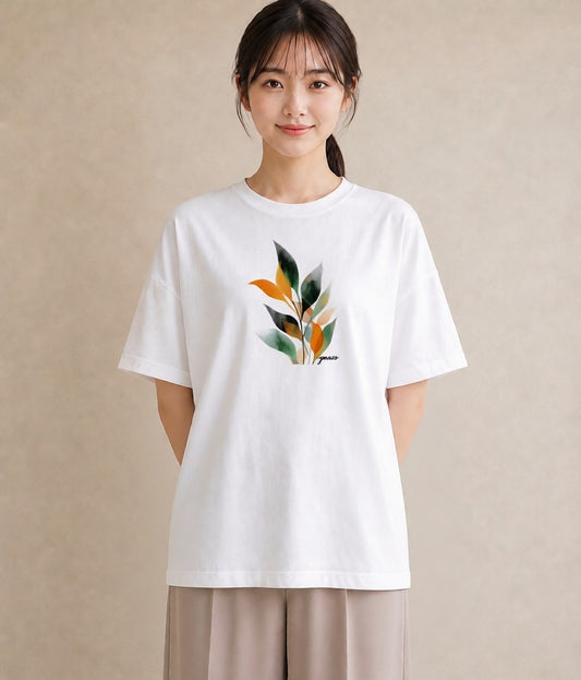 半袖Tシャツ レディース ボタニカル 植物 イラスト カジュアル 旅行 母娘コーデ 白T YMAZO