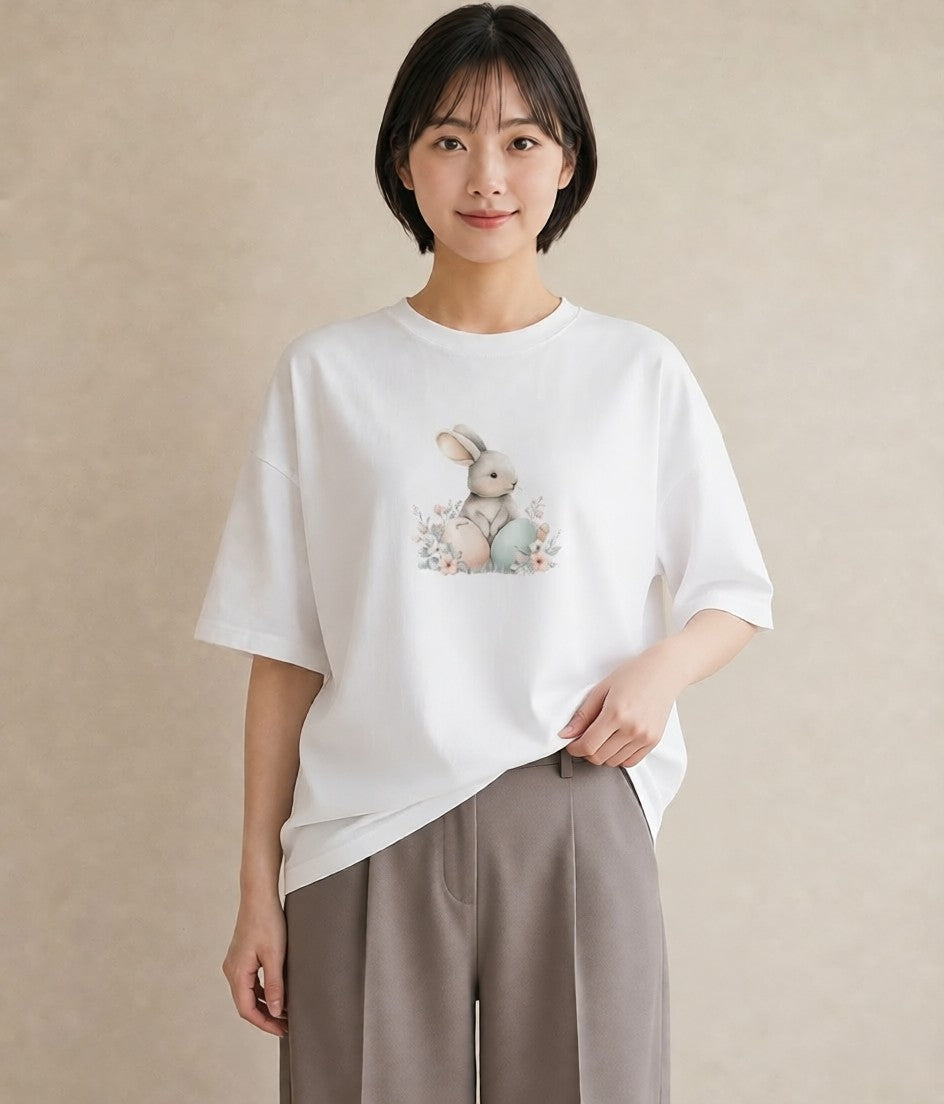 Tシャツ レディース うさぎ ウサギ ラビット ペット 動物 イラスト 上品 女性向けギフト 散歩 白T YMAZO