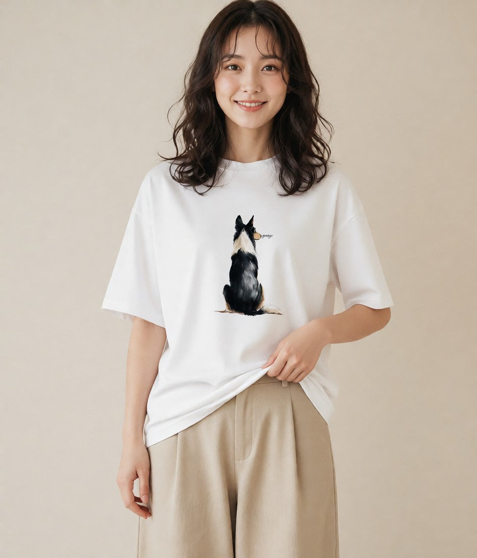 半袖Tシャツ レディース 犬好き 犬 いぬ イラスト こなれ感 お出かけ 普段着 白T YMAZO