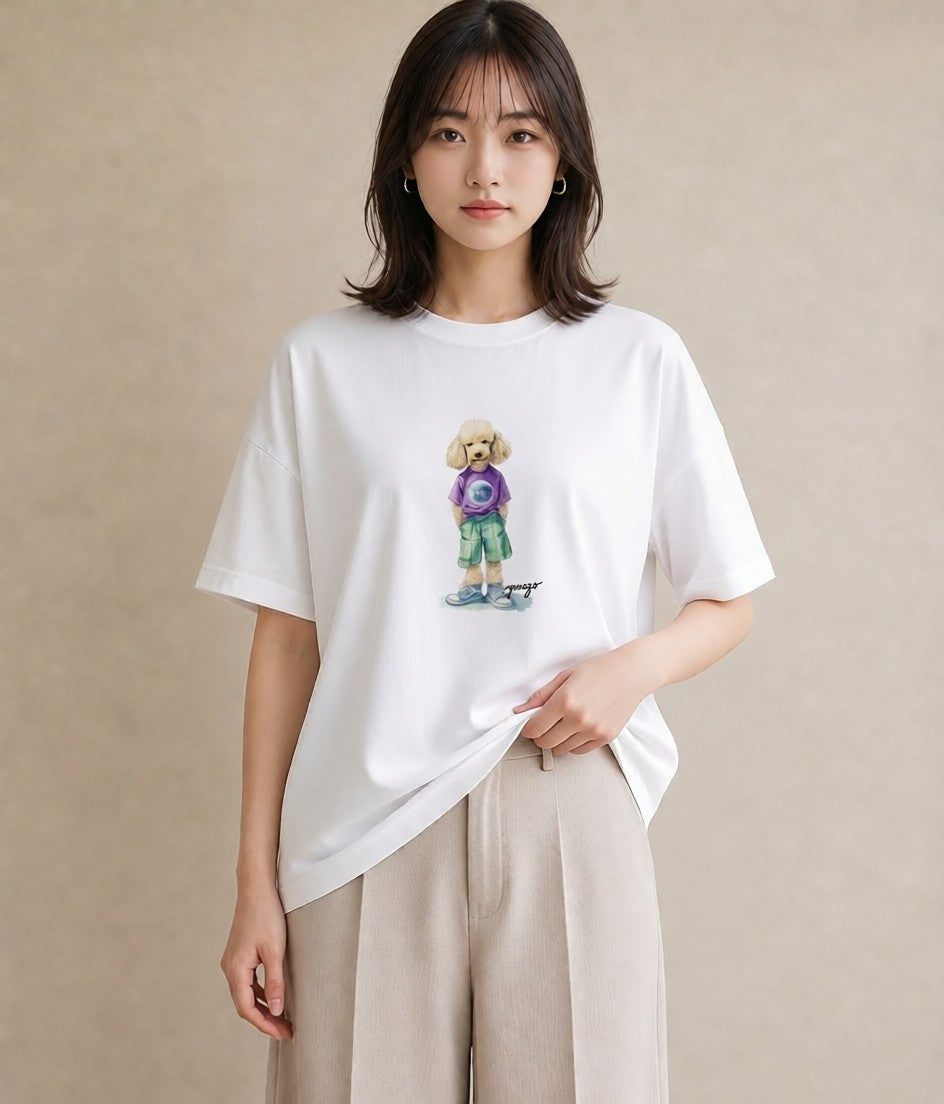 デザインTシャツ レディース トイプードル プードル 犬 いぬ イラスト モード 旅行 母娘コーデ 白T YMAZO