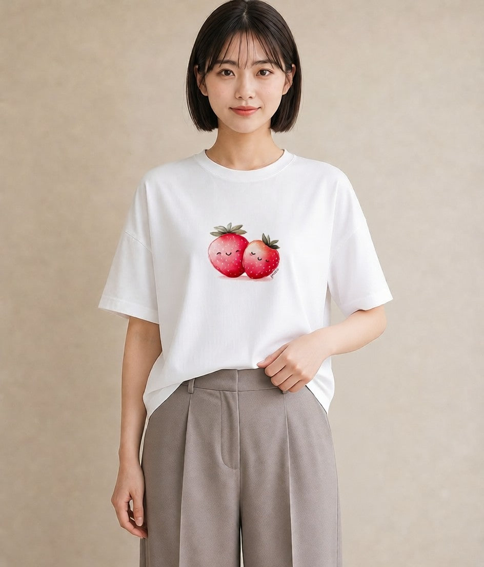 デザインTシャツ レディース ショートケーキ 食べ物 フード イラスト 抜け感 旅行用 海 白T YMAZO