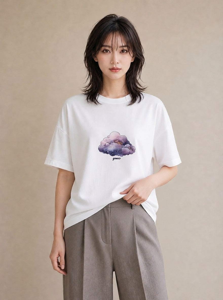 デザインTシャツ レディース オーロラ 星空 宇宙 イラスト 旅行コーデ おしゃれギフト 社会人 白T YMAZO