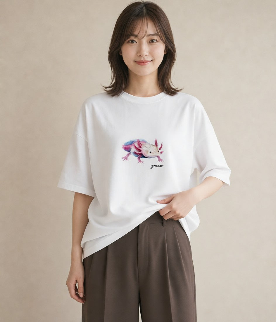 Tシャツ レディース ウーパールーパー ペット 動物 イラスト ゆるコーデ 姉妹 送別ギフト 白T YMAZO
