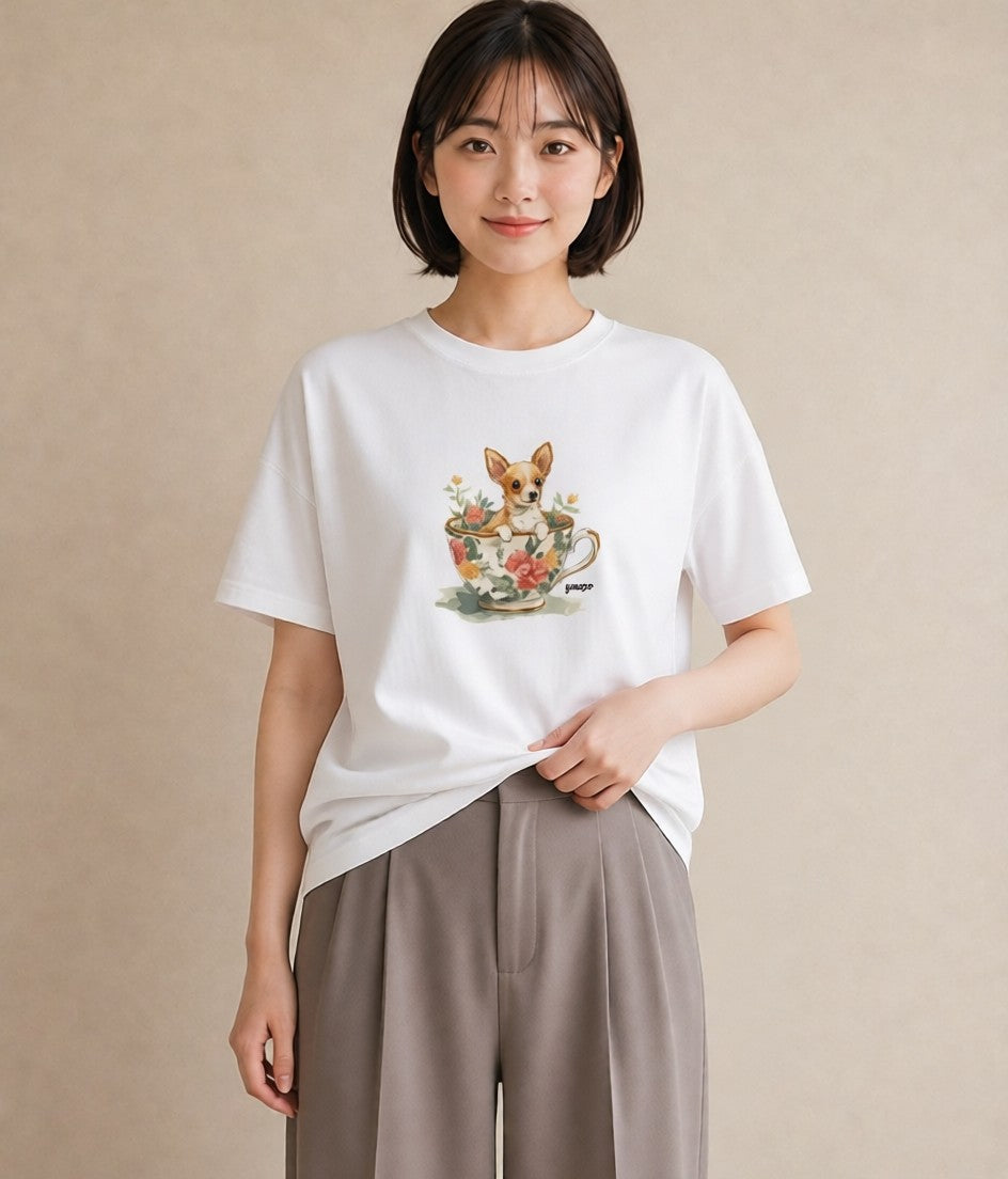 Tシャツ レディース チワワ 犬 いぬ イラスト お出かけ 普段着 白T YMAZO