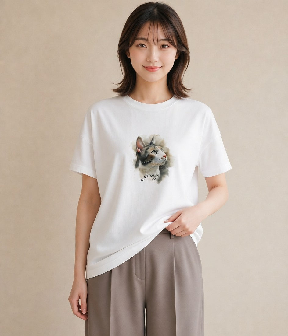 グラフィックTシャツ レディース スフィンクス 猫 ねこ イラスト ナチュラル 在宅 公園 白T YMAZO