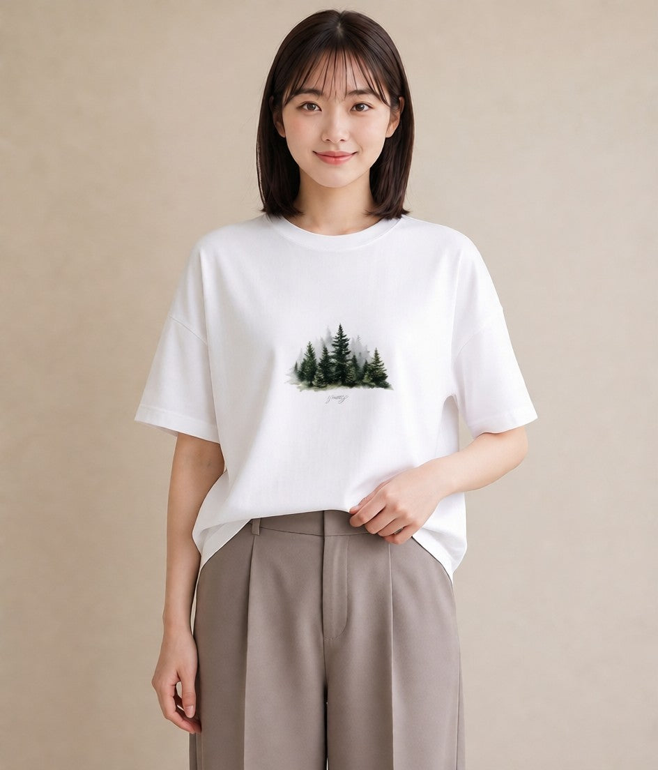 グラフィックTシャツ レディース 雨上がりの小道 雨上がり 小道 ナチュラル アンティーク イラスト 可愛い 在宅 公園 白T YMAZO
