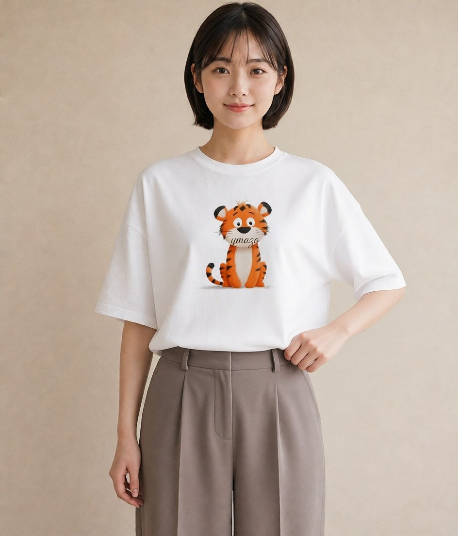 Tシャツ レディース とら 動物 アニマル イラスト 水彩風 通勤 在宅 白T YMAZO