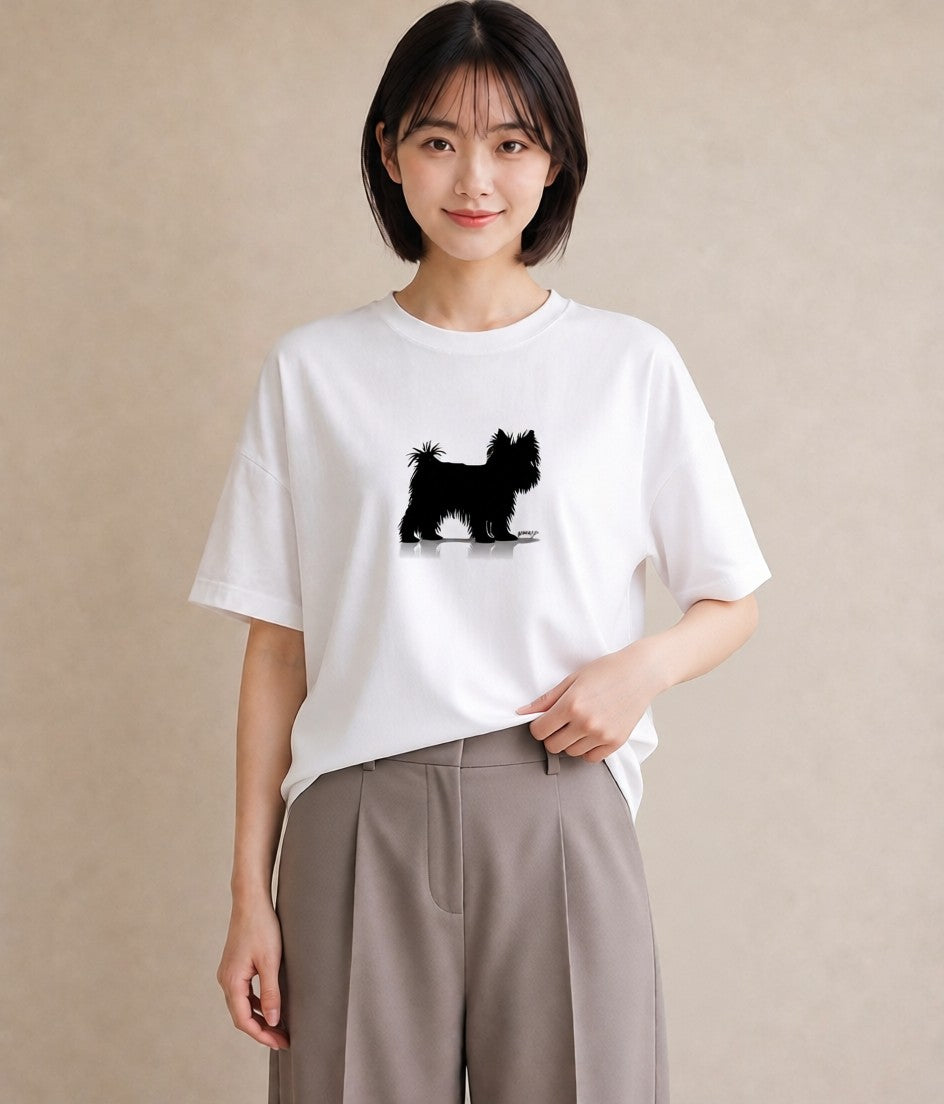 半袖Tシャツ レディース ミニチュアシュナウザー 犬 いぬ イラスト 抜け感 デイリーウェア 休日 白T YMAZO