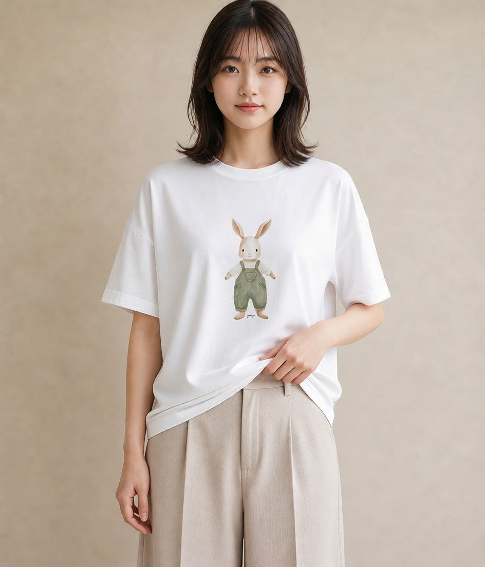 グラフィックTシャツ レディース うさぎ ウサギ ラビット ペット 動物 イラスト フェミニン 在宅 公園 白T YMAZO