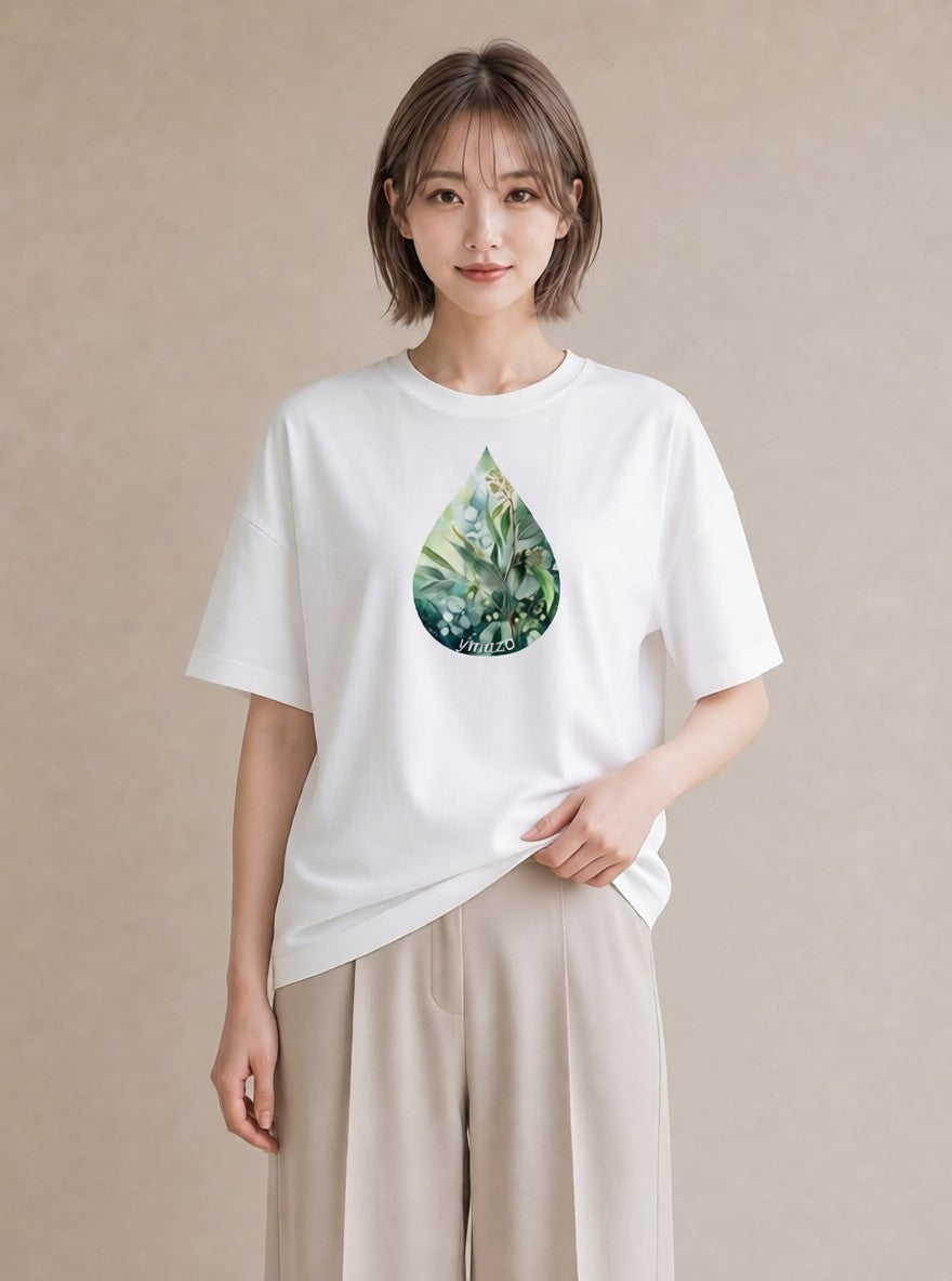 デザインTシャツ レディース ユーカリ 植物 ボタニカル イラスト 可愛い 通学 誕生日プレゼント 白T YMAZO