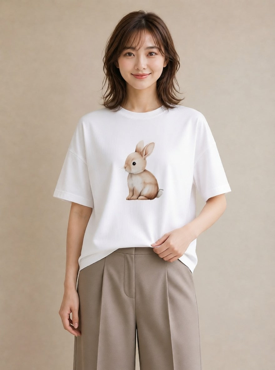 デザインTシャツ レディース ホーランドロップ ペット 動物 イラスト 公園 ママ 白T YMAZO