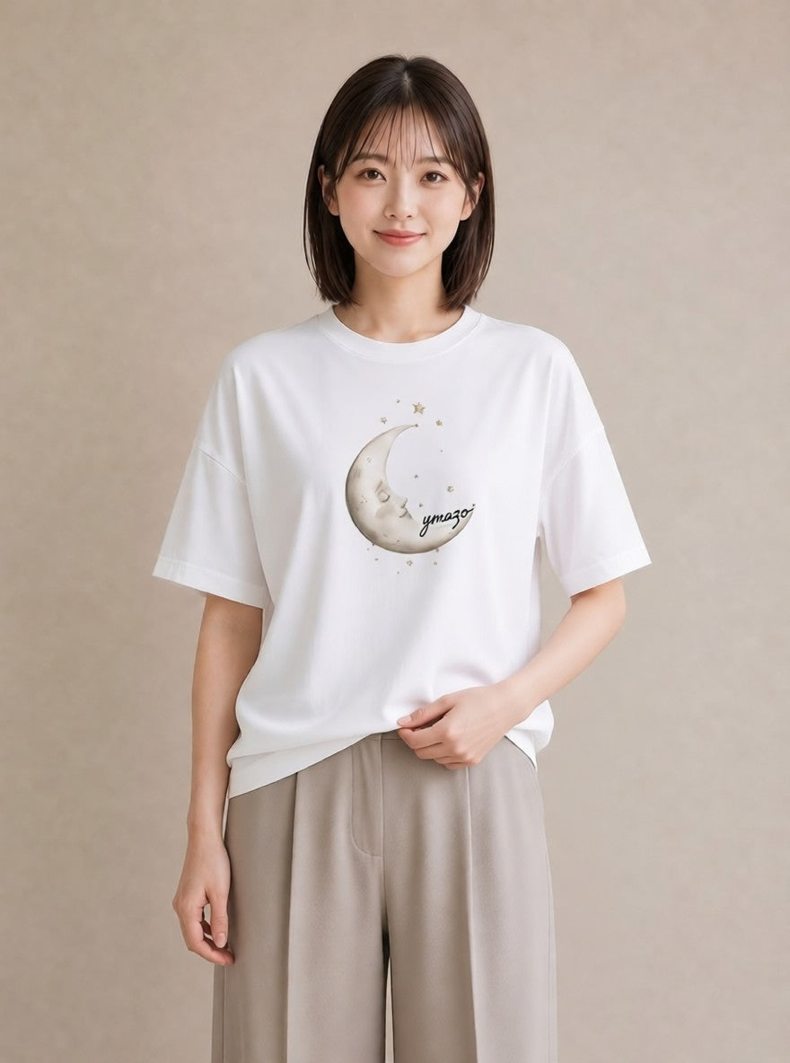 Tシャツ レディース 星空 宇宙 イラスト アート風 普段着 週末コーデ 白T YMAZO