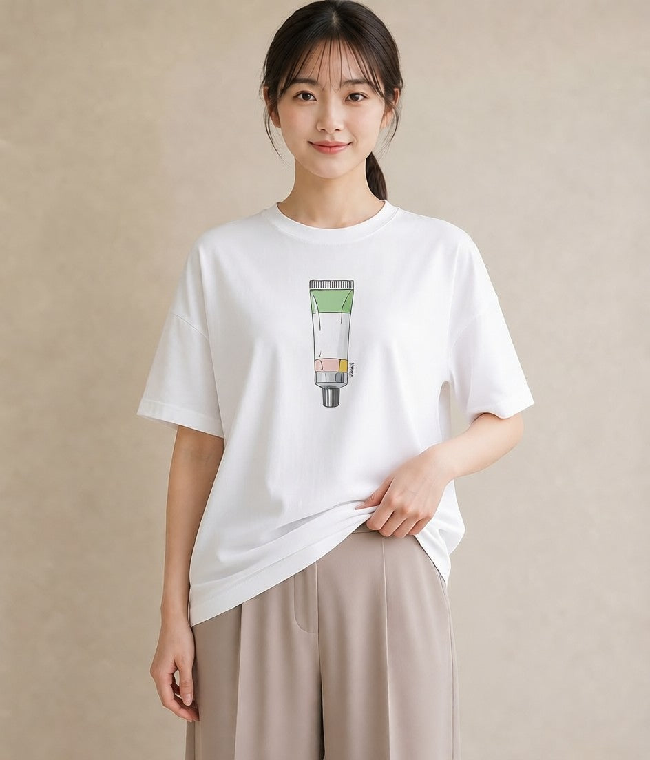グラフィックTシャツ レディース ミルク 食べ物 フード イラスト アート風 海 カフェ巡り 白T YMAZO