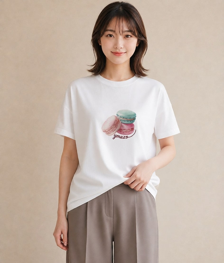 半袖Tシャツ レディース チョコ 食べ物 フード イラスト 上品 ビーチ デイリーウェア 白T YMAZO