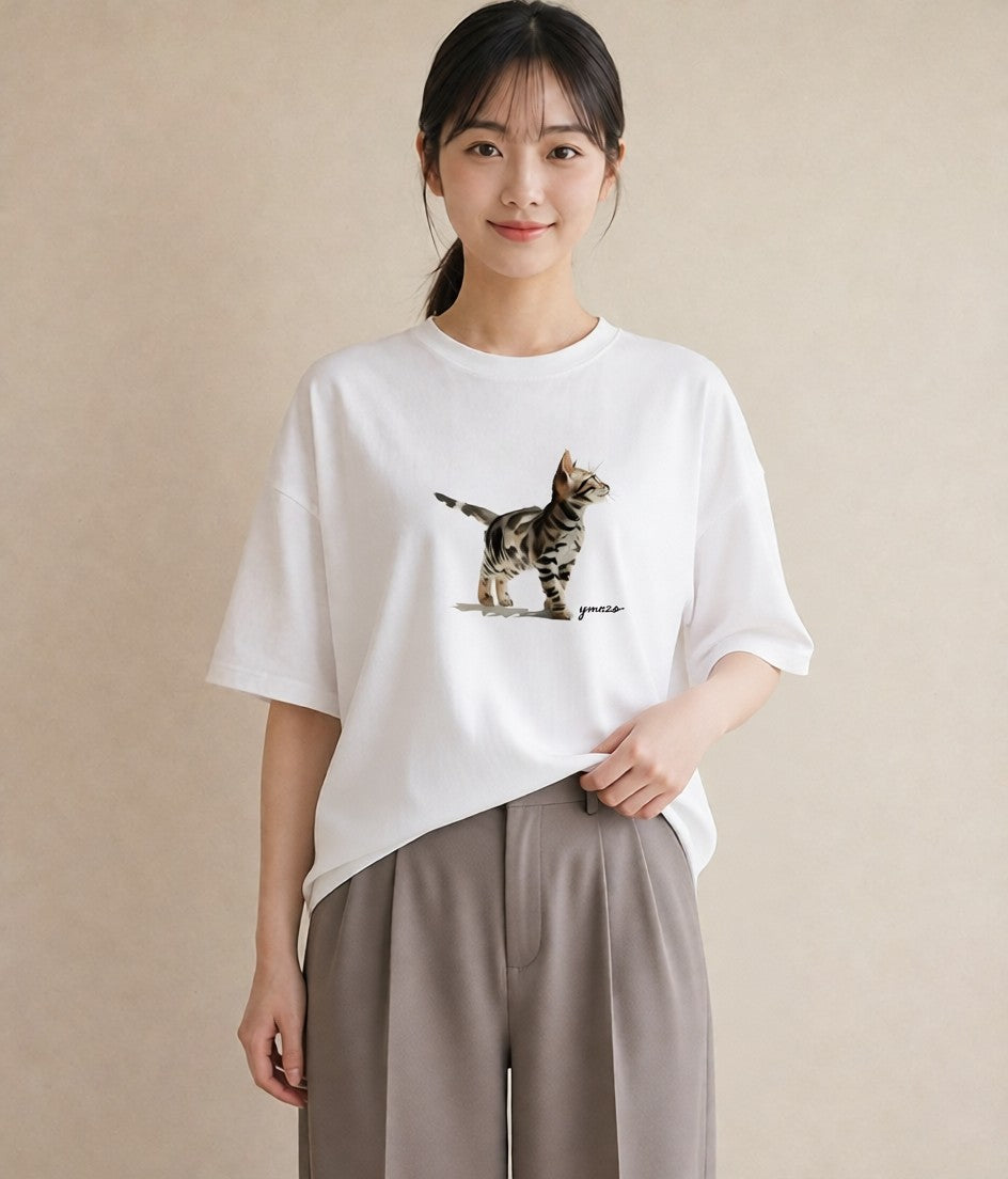半袖Tシャツ レディース 猫の手 猫 ねこ イラスト ラフ 母娘コーデ 自分用 白T YMAZO