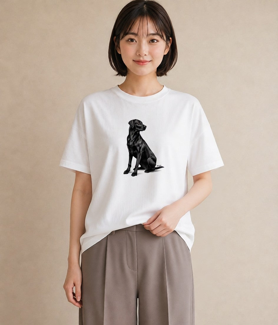 プリントTシャツ レディース ラブラドールレトリバー 犬 いぬ イラスト きれいめ カフェ服 クリスマス 白T YMAZO