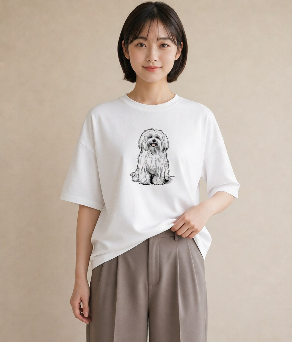 グラフィックTシャツ レディース ビションフリーゼ 犬 いぬ イラスト 抜け感 カフェ服 クリスマス 白T YMAZO