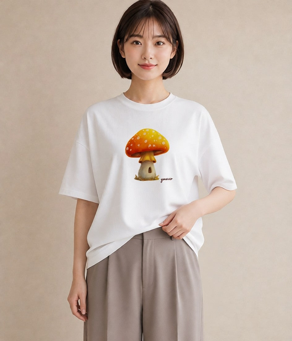 プリントTシャツ レディース きのこ 植物 ボタニカル イラスト クリスマス 旅行 白T YMAZO