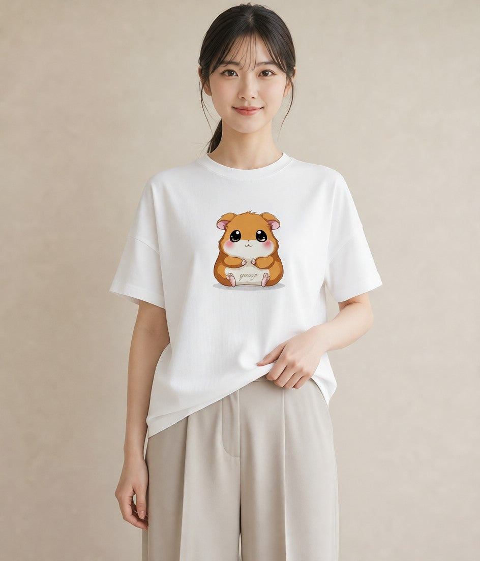 Tシャツ レディース ハムスター ペット 動物 イラスト フェミニン 通学 誕生日プレゼント 白T YMAZO