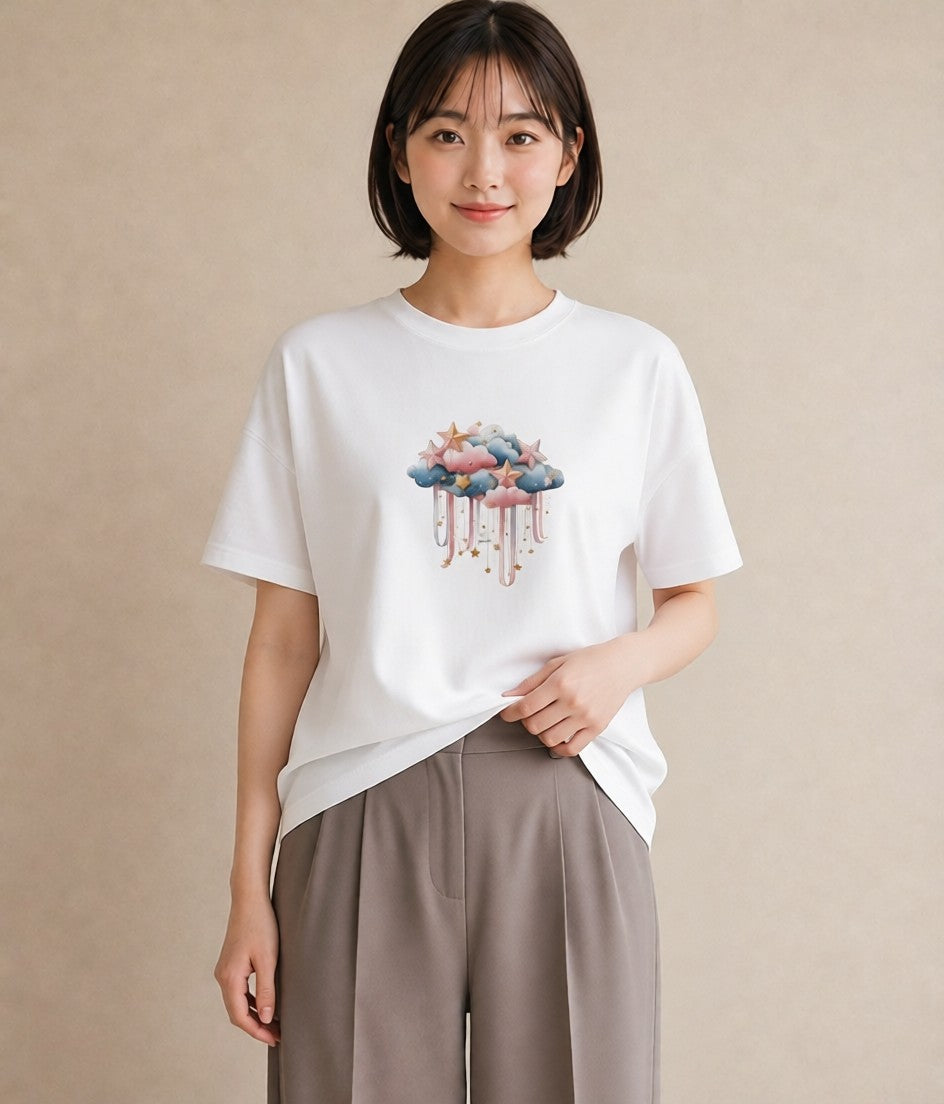 Tシャツ レディース 天の川 星空 宇宙 イラスト ゆるコーデ ギフト 母の日 白T YMAZO