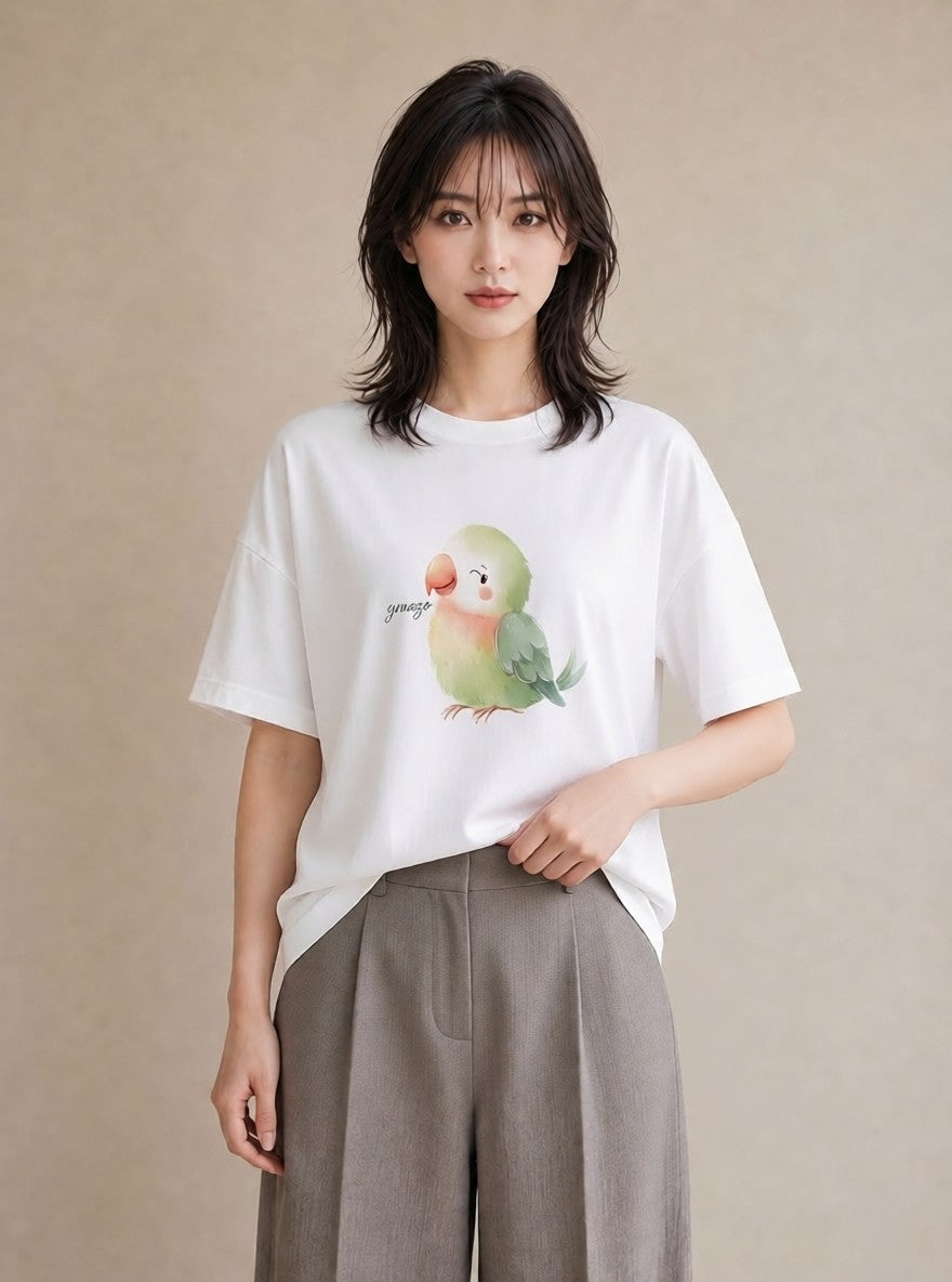 グラフィックTシャツ レディース オカメインコ ペット 動物 イラスト ラフ 社会人 女性 白T YMAZO