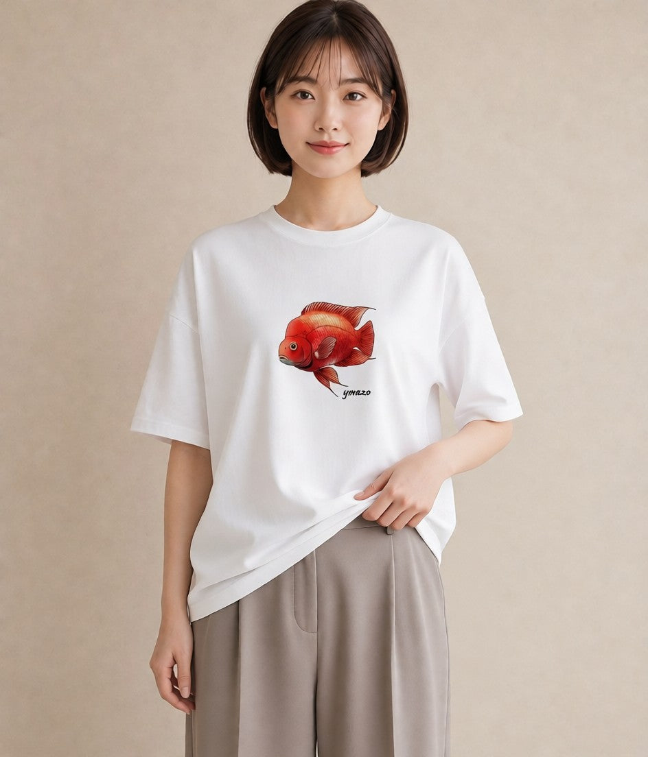 プリントTシャツ レディース らんちゅう ペット 動物 イラスト フェミニン 春コーデ 姉妹 白T YMAZO