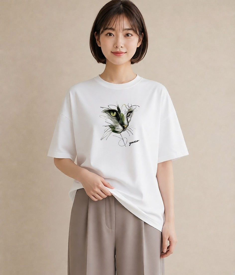 グラフィックTシャツ レディース スフィンクス 猫 ねこ イラスト きれいめ ルームウェア ギフト 白T YMAZO