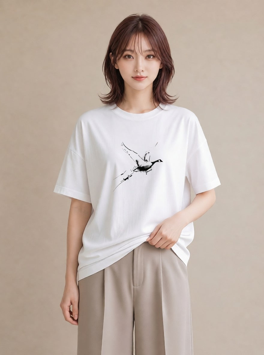 半袖Tシャツ レディース 折り鶴 折り紙 ナチュラル アンティーク イラスト ガーリー ホワイトデー 春服 白T YMAZO