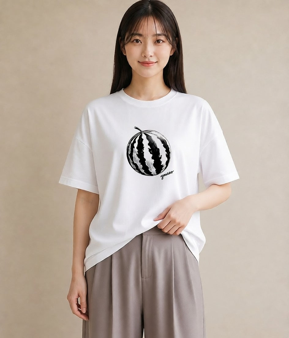 Tシャツ レディース すいか 食べ物 フード イラスト アート風 公園 ママ 白T YMAZO