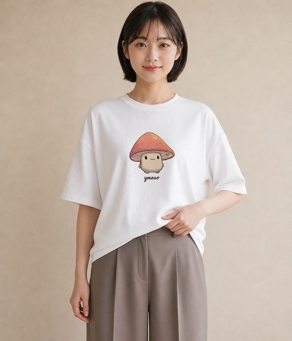 デザインTシャツ レディース きのこ 植物 ボタニカル イラスト 公園 ママ 白T YMAZO