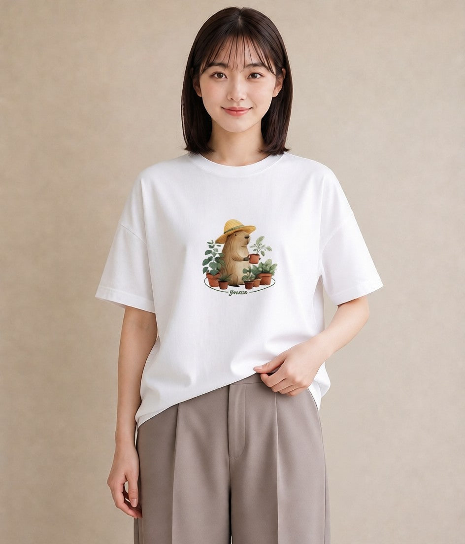 グラフィックTシャツ レディース カピバラ かぴばら 動物 アニマル イラスト 可愛い デート 帰省 白T YMAZO