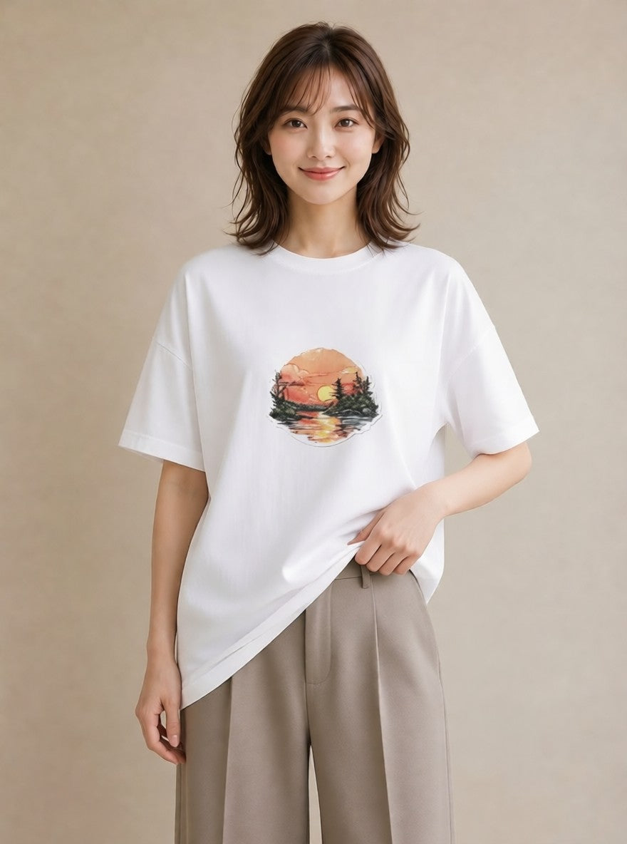 半袖Tシャツ レディース 山 星空 宇宙 イラスト ラフ クリスマス 旅行 白T YMAZO