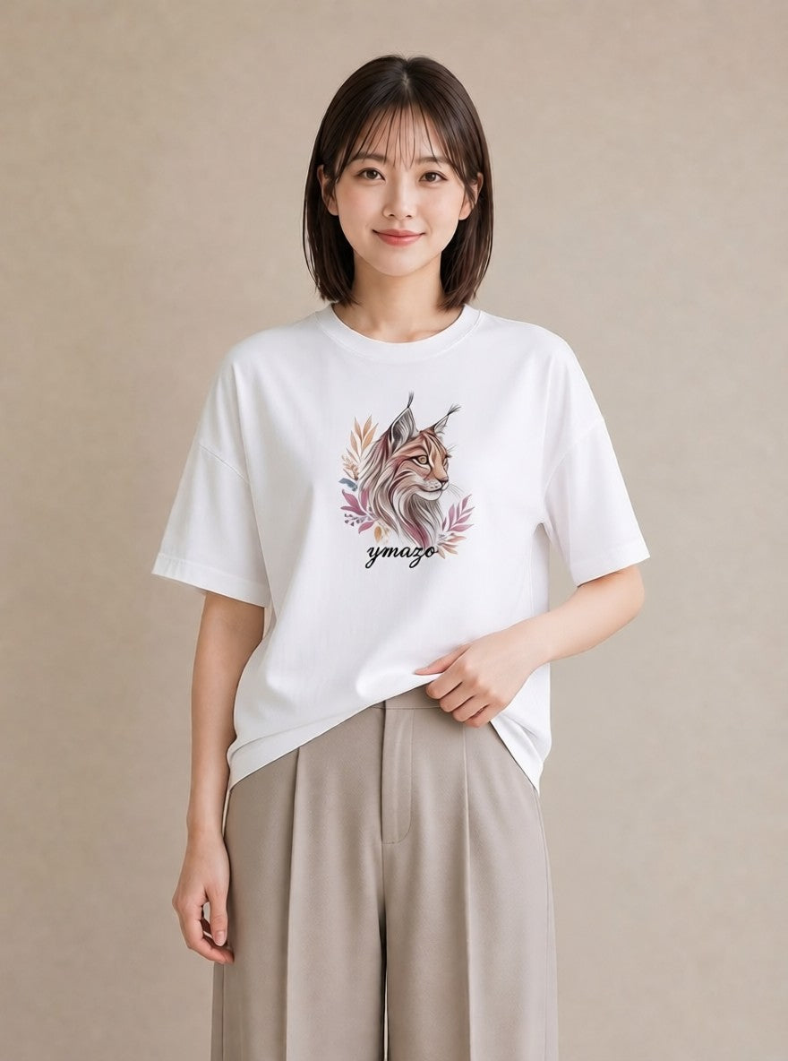 グラフィックTシャツ レディース メインクーン 猫 ねこ イラスト カジュアル 買い物 夏コーデ 白T YMAZO