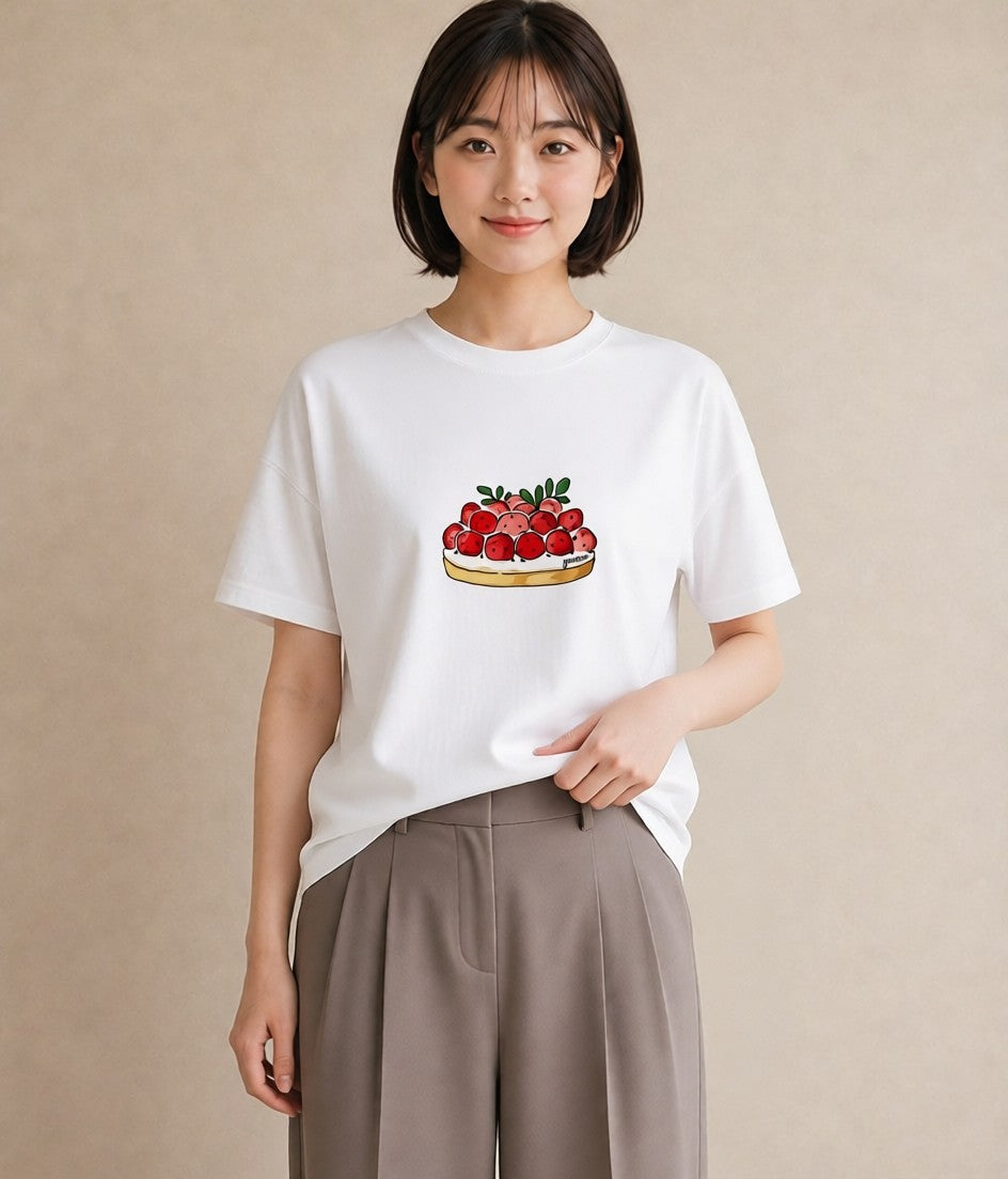 グラフィックTシャツ レディース パフェ 食べ物 フード イラスト ラフカジュアル 自分用 ルームウェア 白T YMAZO