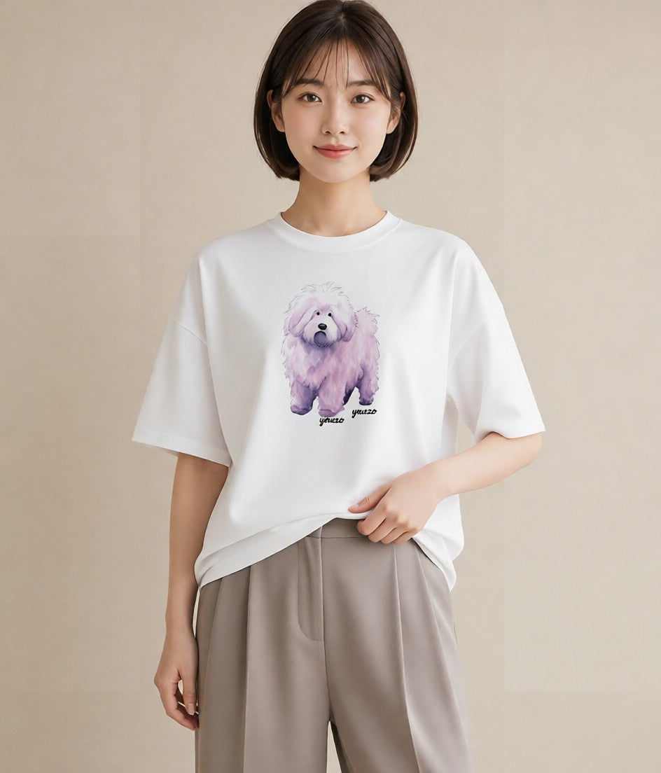 Tシャツ レディース ビションフリーゼ 犬 いぬ イラスト 可愛い ギフト 母の日 白T YMAZO