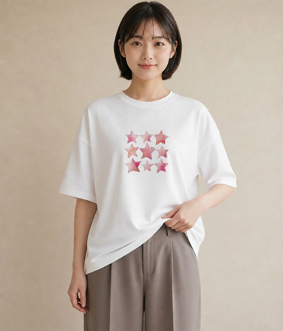 グラフィックTシャツ レディース 蟹座 星空 宇宙 イラスト ラフカジュアル 旅行用 海 白T YMAZO
