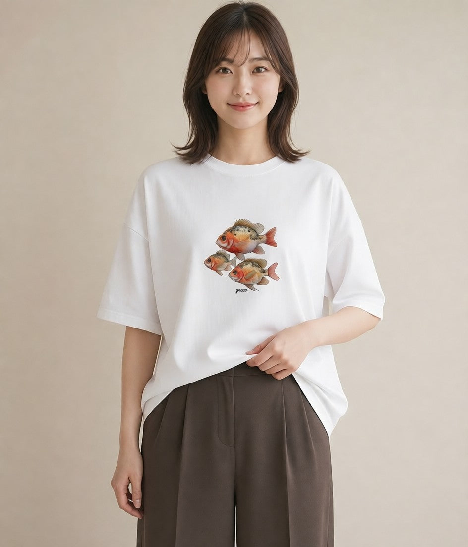 デザインTシャツ レディース 熱帯魚 ペット 動物 イラスト デイリーウェア 休日 白T YMAZO