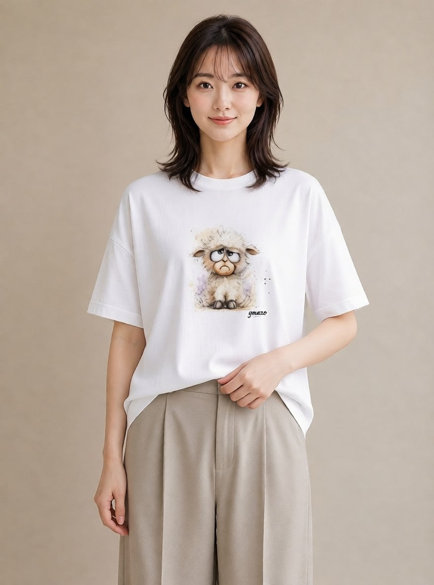 半袖Tシャツ レディース アルパカ 動物 アニマル イラスト レトロ 女子会 お揃い 白T YMAZO