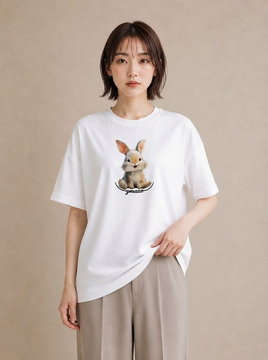 プリントTシャツ レディース うさぎ ウサギ ラビット ペット 動物 イラスト ボタニカル ホワイトデー 春服 白T YMAZO