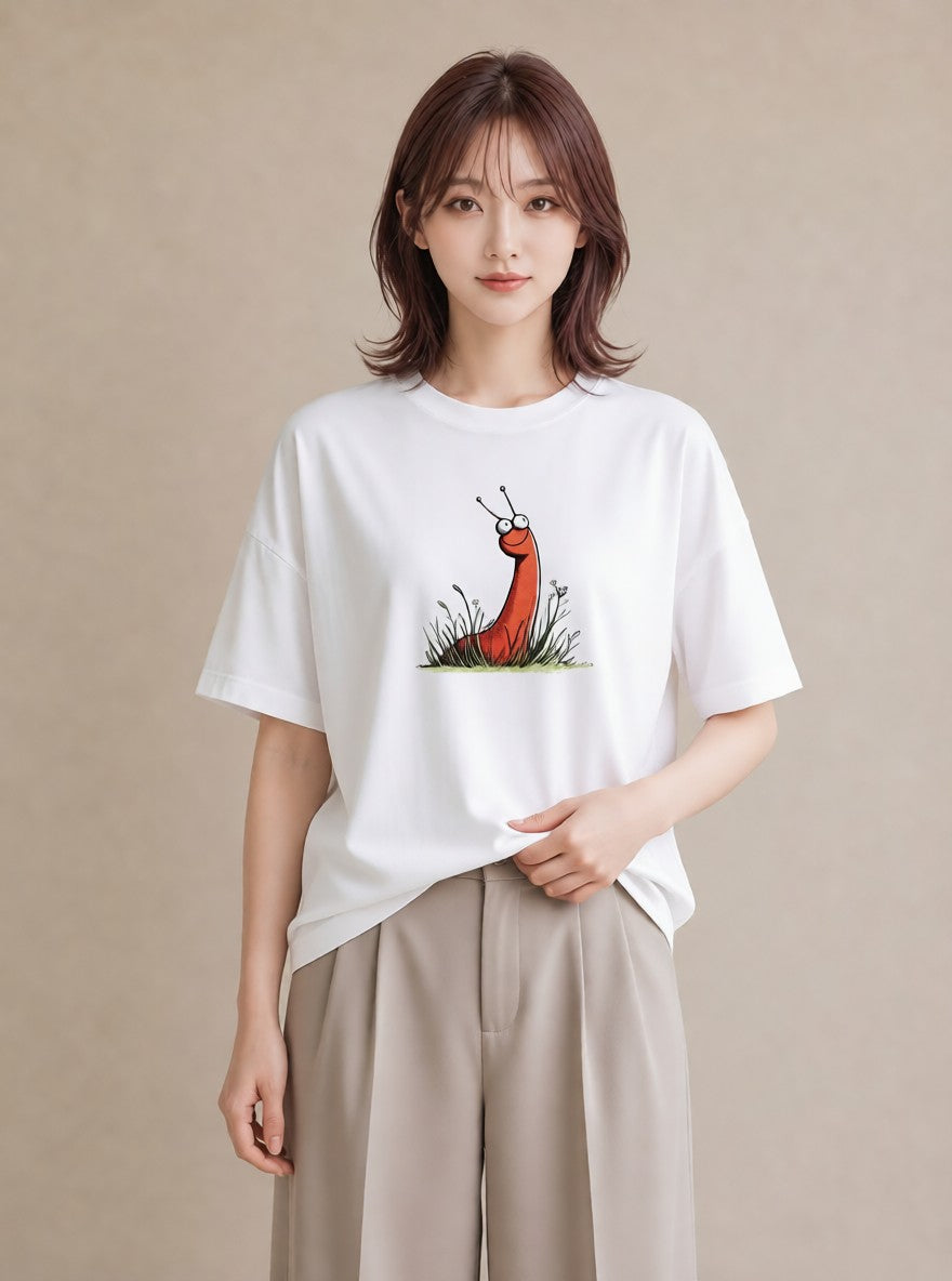 Tシャツ レディース チンアナゴ 海の生き物 海 イラスト カフェコーデ 20代 カジュアルコーデ 白T YMAZO