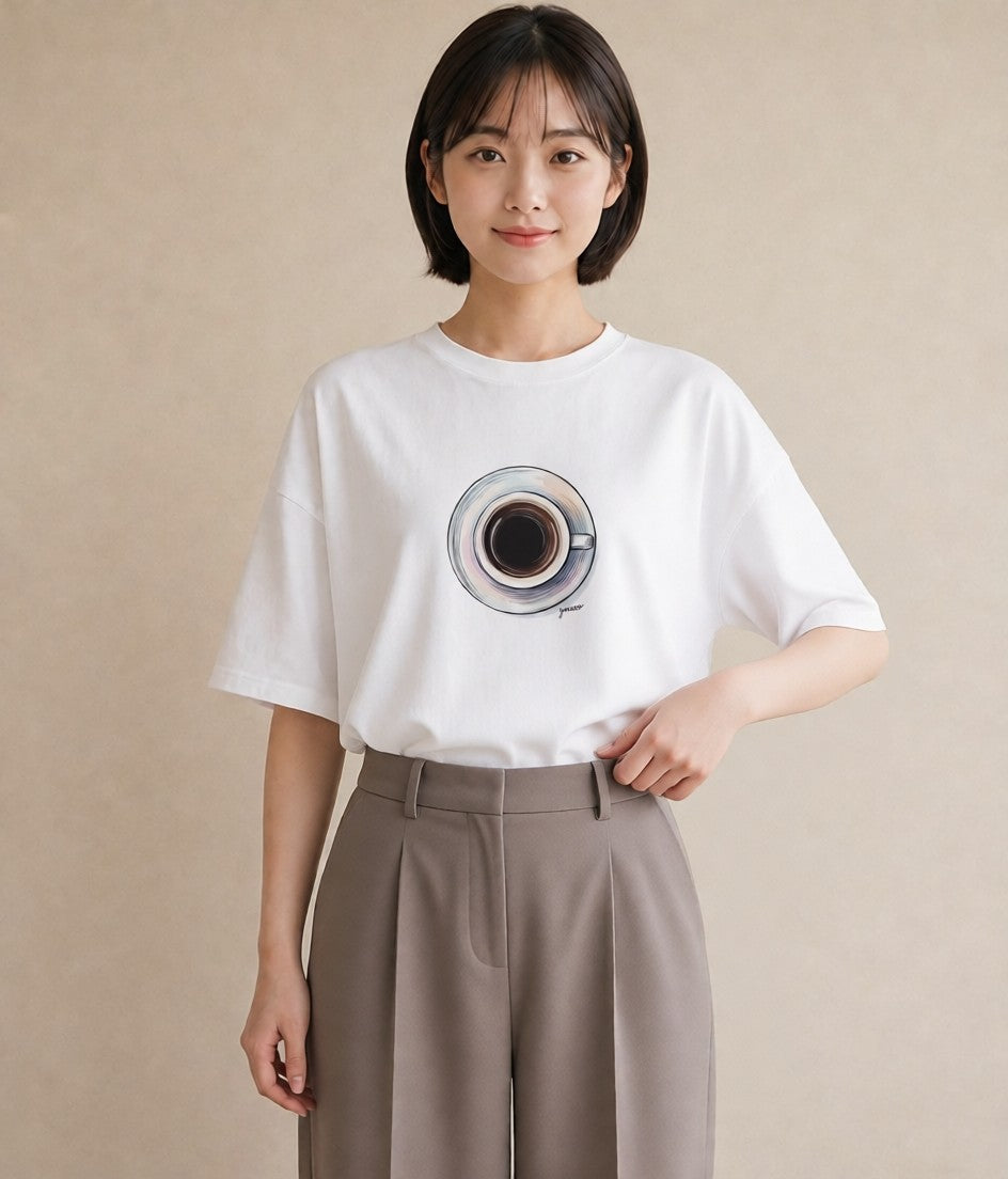 プリントTシャツ レディース コーヒー カフェ 珈琲 イラスト ゆるかわ 普段着 週末コーデ 白T YMAZO
