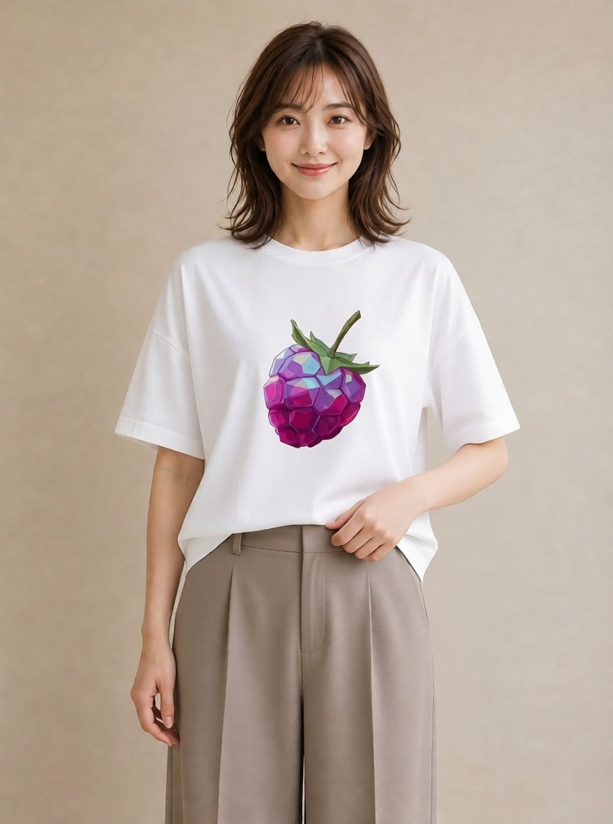 プリントTシャツ レディース 木の実 植物 ボタニカル イラスト ニュアンス 帰省 ラフ 白T YMAZO
